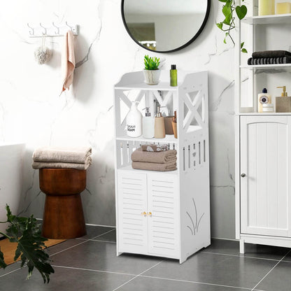 Youyijia 3 Tier Bathroom Storage Cabinet Floor Standing Display Cabinet Home Storage Furniture Organizer Unit for Office Living Room Kitchen Entryway White (3 Tier)