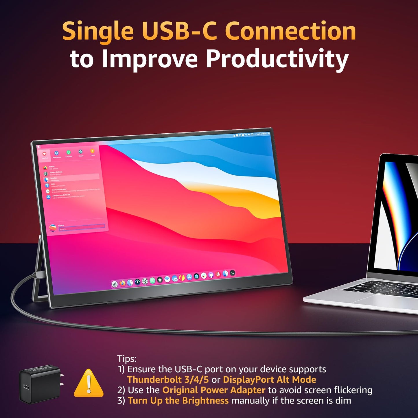Portable Monitor 15.6" FHD 87% sRGB 60Hz IPS HDR HDMI USB-C Travel Monitor for Laptop MacBook PC Surface PS5 Xbox, External Display with Kickstand & Speakers, VESA Compatible