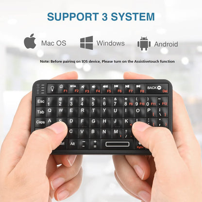 Rii Mini Bluetooth Keyboard,Portable Wireless Rechargeable Keyboard with Backlit,for Smart TV/Android TV Box/Smartphone/HTPC/IPTV/VR Glasses Black(Upgrade-TypeC)