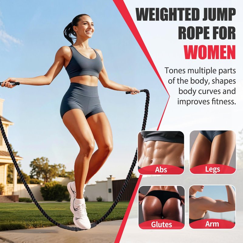 KUZARO Jump Rope, Weighted Jump Rope for Women, 3LB Adult Skipping Rope for Fitness, Home Gym Workout Equipment, Heavy Exercise Jumpropes for Weight Loss, Shape body, Strength Training, Total Body Workout