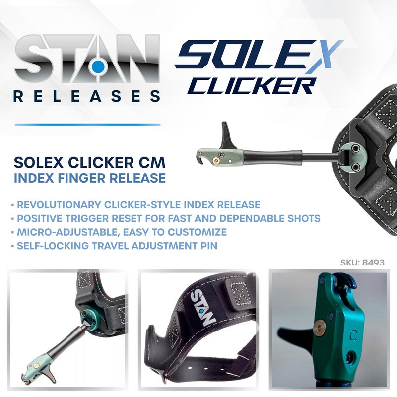 Stan SoleX Clicker CM/Connected Metal Index Finger Bowhunting Archery Release - Wrist Strap Open Hook Trigger Aid with Click Mechanism, Fast Reset, Adjustable Length, Travel & Tension (8493)