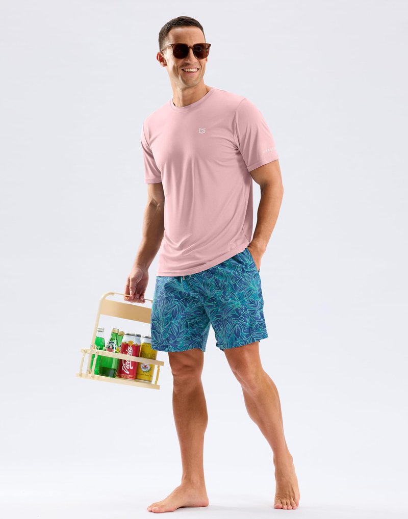 Men's Workout Breathable T-Shirts Dry Fit UPF 50+ Sun Shirts Quick Dry Cooling Tee for Athletic, Running, Hiking (Light Pink, 4XL)
