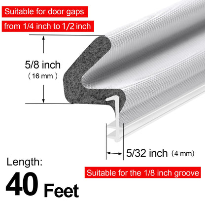 40FT Extra Long Kerf Weather Stripping Door Seal for Large Gaps and Easy Installation (White)