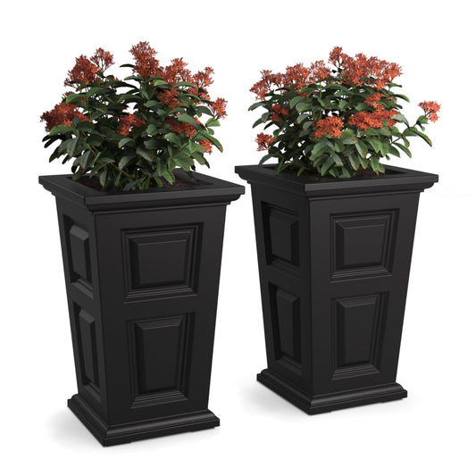 Nantucket 24-Inch Self Watering Tall Planter, 2-Pack, Weather-Resistant and Durable, Ideal for Indoor and Outdoor Use, Perfect for Patio, Porch, or Entryway, Black