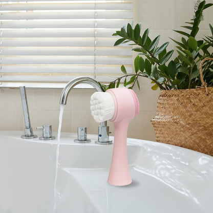 Face Brush 2 in 1, Facial Cleansing Exfoliating Scrubber Brush, Silicone Double Side Manual Face Wash Scrub Brush with Soft Bamboo Charcoal Fiber for Deep Pore Cleansing, Massaging, Skin Care