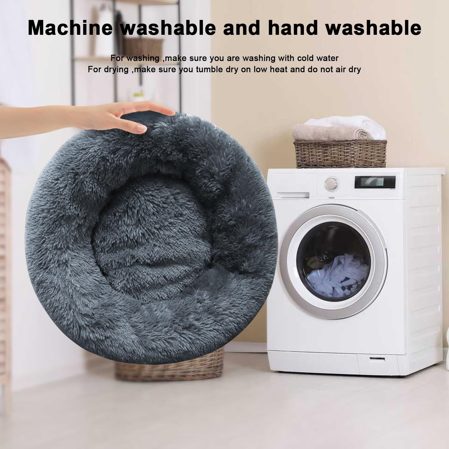 Cat Beds for Indoor Cats,20/24 Inch Round Donut Washable Cat Bed,Fluffy Calming Self Warming Soft Donut Cuddler Cushion Pet Bed for Small Dogs Kittens,Non-Slip