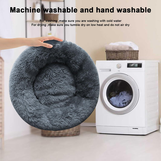 Cat Beds for Indoor Cats,20/24 Inch Round Donut Washable Cat Bed,Fluffy Calming Self Warming Soft Donut Cuddler Cushion Pet Bed for Small Dogs Kittens,Non-Slip