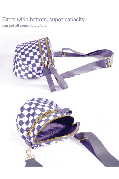 Spacious Checkered Nylon Crossbody Bag Bum Bag Checkered Handbags Wallets for Women