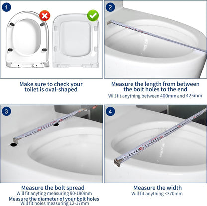 Mass Dynamic Square Toilet Seat- with Soft Close & Quick Release for Easy Cleaning, Universal Toilet Seat for Square Shaped Toilet Pans, Top Fixing Easy Installation (40.0cm L x 36cm W), White