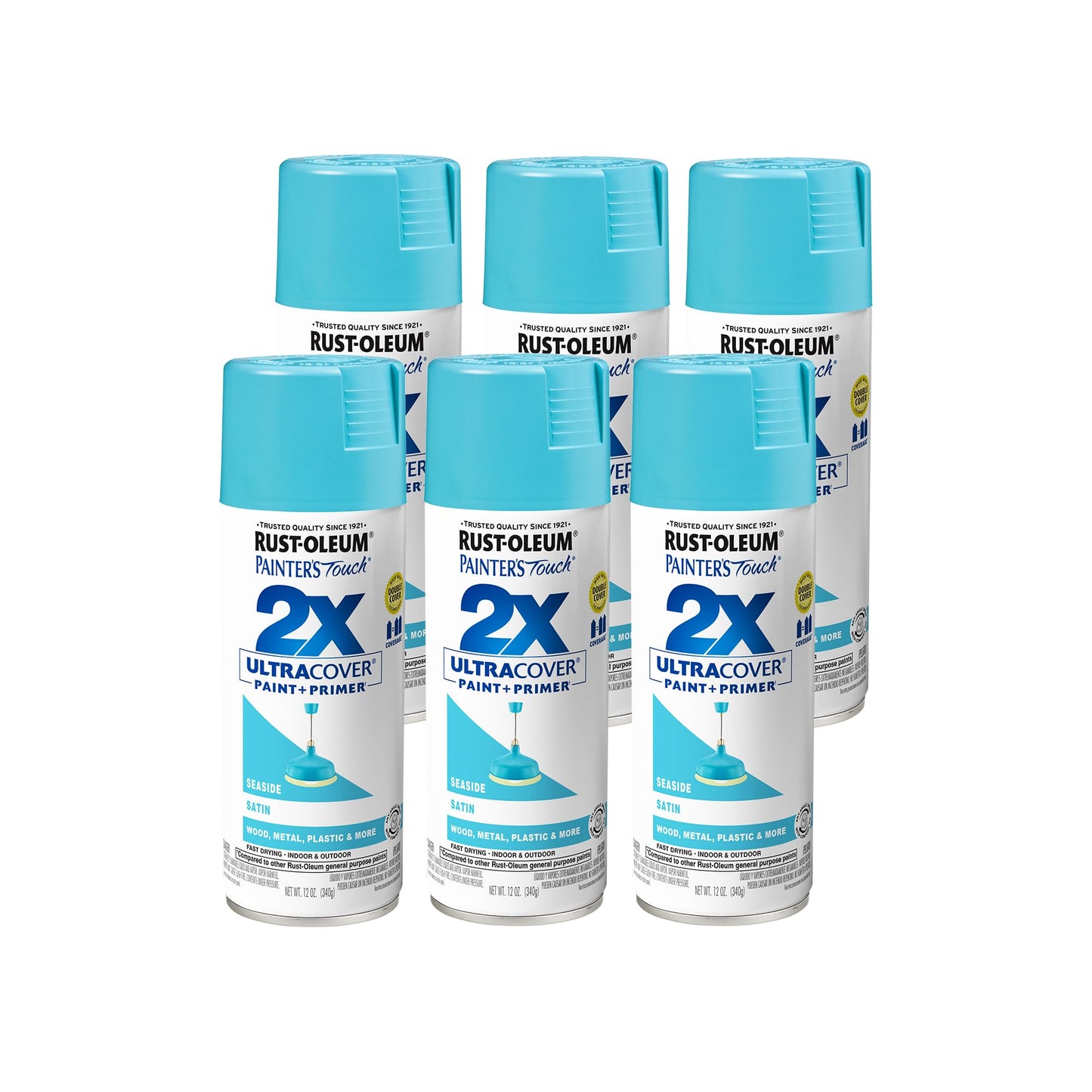 Rust-Oleum 334095-6PK Painter's Touch 2X Ultra Cover Spray Paint, 12 oz, Satin Seaside, 6 Pack
