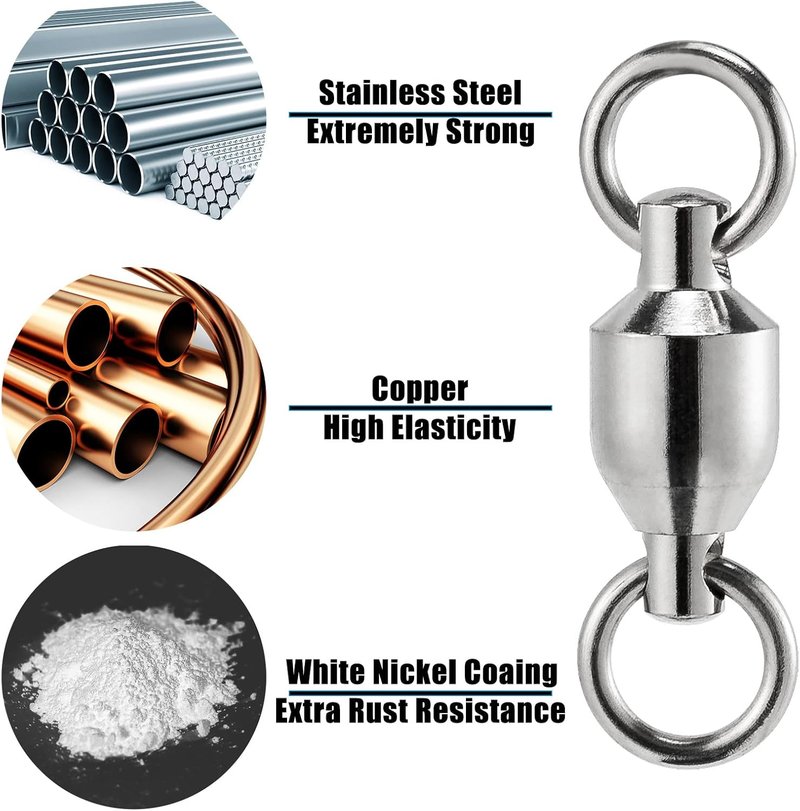 Dr.Fish Fishing Swivels - 20 Pack Ball Bearing Copper Stainless Steel High Strength | Saltwater Tackle