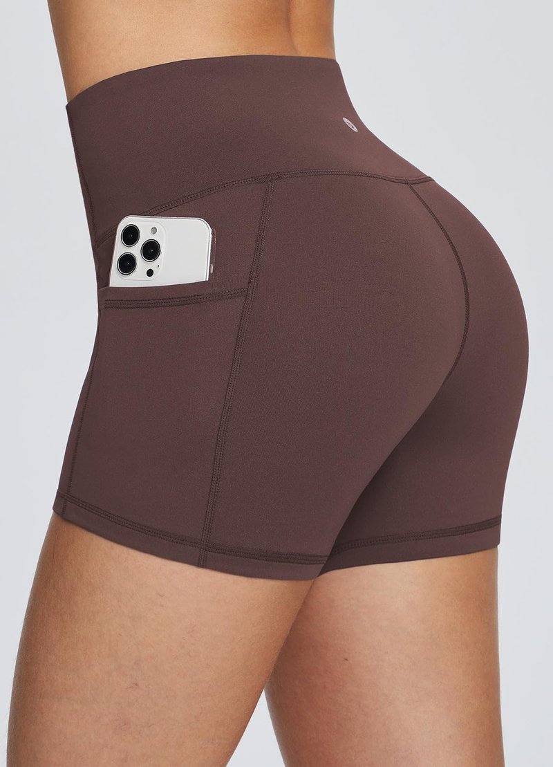 baleaf Biker Shorts Women Yoga Gym Workout Spandex Running Volleyball Tummy Control Compression with Pockets 8" Brown XXL