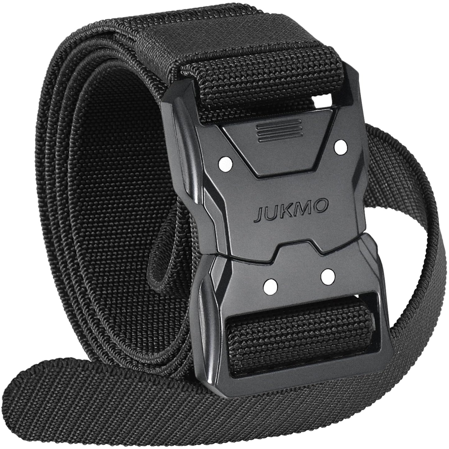 JUKMO Quick Release Tactical Belt, Military Work 1.5" Nylon Web Hiking Belt with Heavy Duty Seatbelt Buckle (Medium-for Waist 36"-42" (Length 49"), Black)