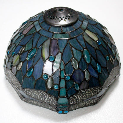 WERFACTORY Tiffany Lamp Sea Blue Stained Glass Table Lamp 12X12X18 Inches Dragonfly Style Desk Reading Light S147 Series