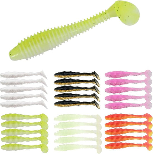 Paddle Tail Swimbaits - 2.5"/3" Ribbed Soft Plastic Fishing Lures for Bass, Trout, Crappie, Walleye | Freshwater & Saltwater Use