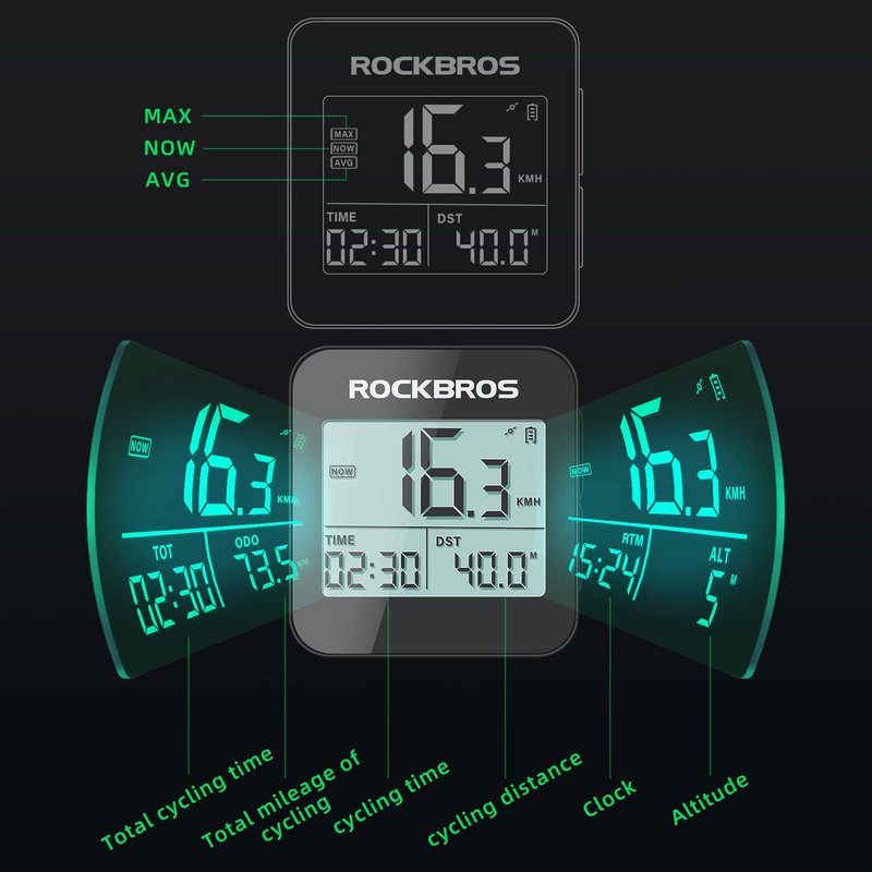 ROCKBROS GPS Bike Computer with Mount, Cycling Computer with Automatic Backlight, Bicycle Odometer IPX6 Waterproof and 600mAH Battery Large Display Screen