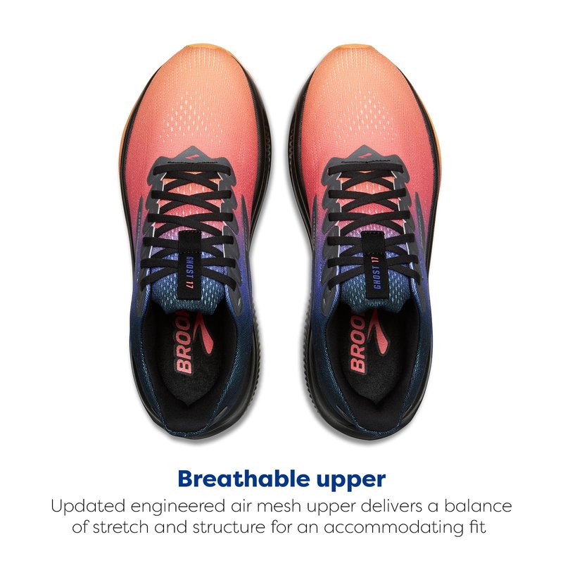 Brooks Women’s Ghost 17 Neutral Running Shoe - Night/Blue/Papaya - 10.5 Medium