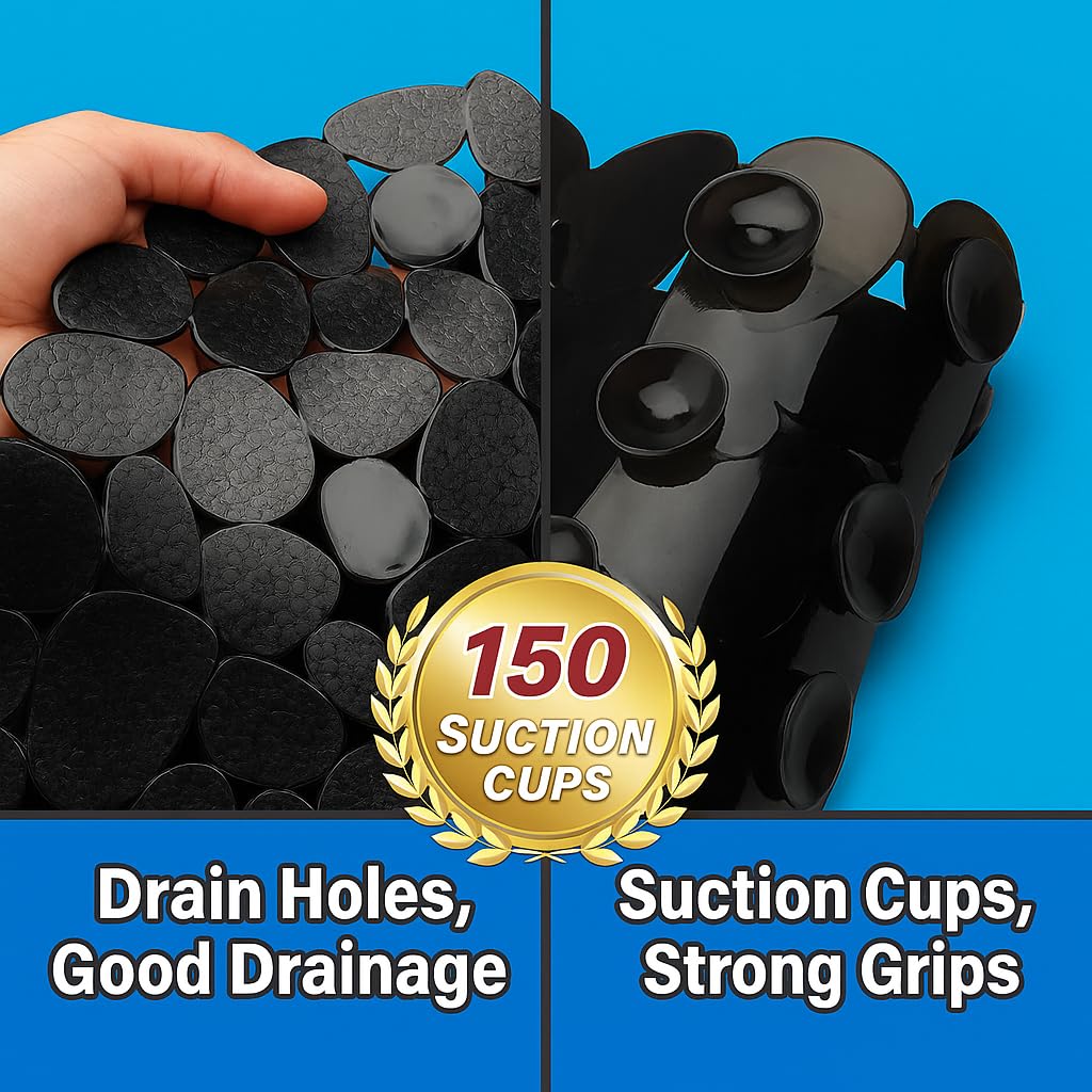 Non-Slip Pebble Bath Mat – 27" x 14" Black Oval Tub Mat with Suction Cups, PVC Shower & Bathtub Safety Mat – Dependable Industries Inc. Essentials