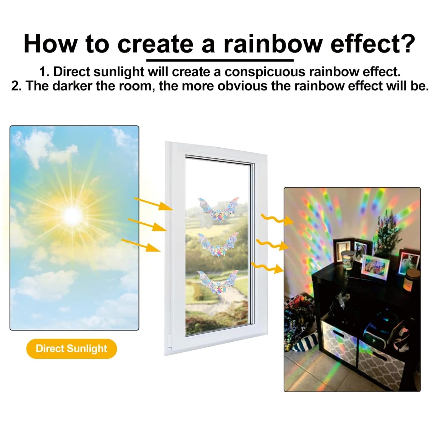 45PCS Halloween Bat Decoration Stickers for Bird Strikes - Anti-Collision Window Decals to Save Birds From Collisions, Non-Adhesive Reusable Vinyl Rainbow Stickers