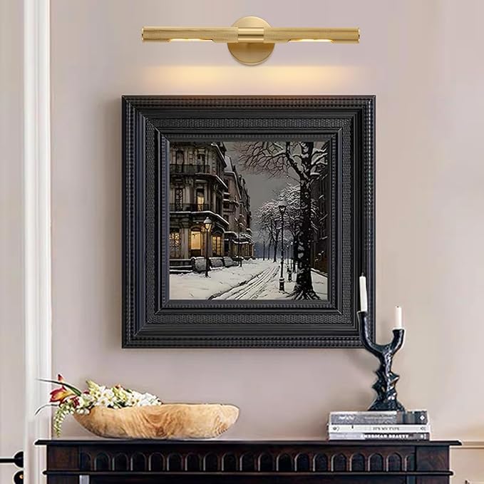 Brushed Brass Picture Light 19 inches Modern Gold Wall Sconce with Knurled Texture Cylinder Metal Shades Rotatable 360°Indoor Wall Lighting Fixture Bathroom Vanity Light Bedroom Living Room