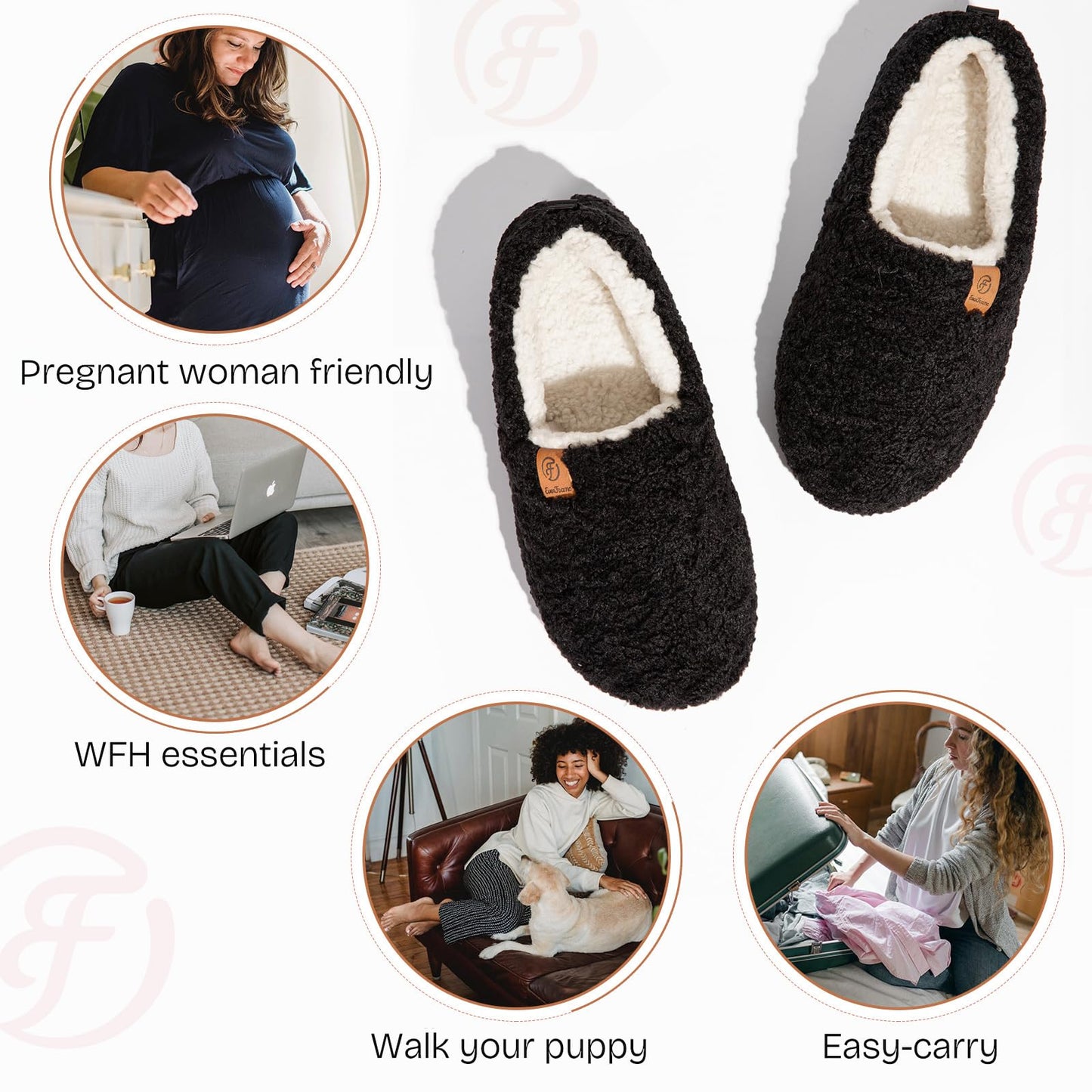 EverFoams Women’s Soft Curly Full Slippers Memory Foam Lightweight House Shoes Cozy Loafer with Polar Fleece Lining Black,5-6 US