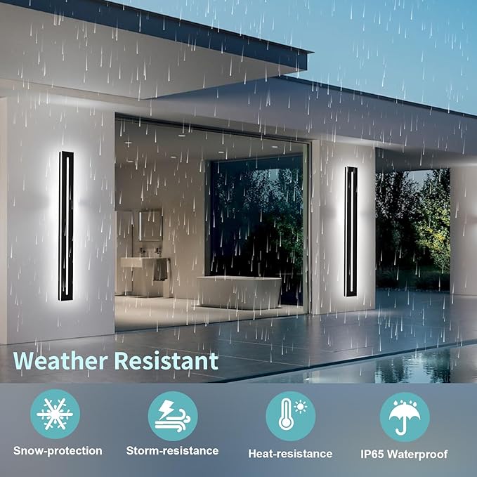 2 Pack LED Outdoor Wall Light Modern 48 Inch Black Long Outdoor Wall Sconce Dimmable 3000K-6000K IP65 Waterproof LED Linear Exterior Wall Mount Lighting Fixture for Hallway Gargen Front Door
