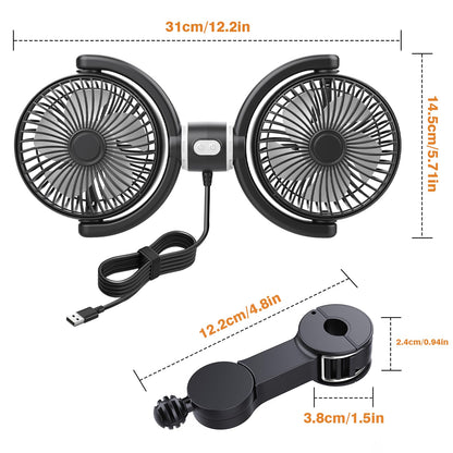 Car Fan USB Powered for Baby: Dual Car Cooling Fans for Backseat 3 Speed Separate Controlled Quiet Brushless Motor 360° Rotatable 5V 2A Rear Seat Air Circulation for Vehicle Van Truck SUV RV(USB Plug)