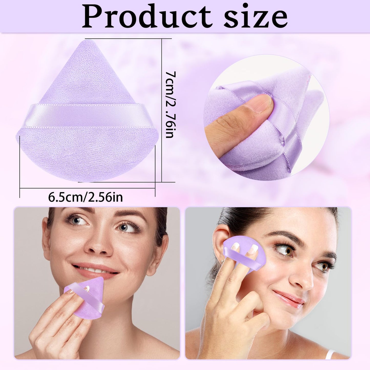 Pimoys 6 Pieces Powder Puff Face Makeup Sponge Soft Velour Triangle Powder Puffs Beauty Sponge Stocking Stuffers for Loose Powder (Black, Pink)
