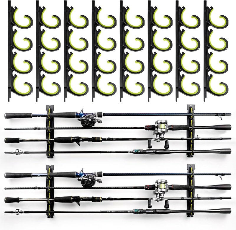 Fishing Rod Rack - Wall Mounted Rubber Coated Holders for 8/16 Poles | Garage & Vehicle Storage Solutions