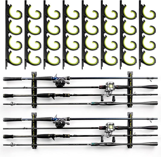 Fishing Rod Rack - Wall Mounted Rubber Coated Holders for 8/16 Poles | Garage & Vehicle Storage Solutions