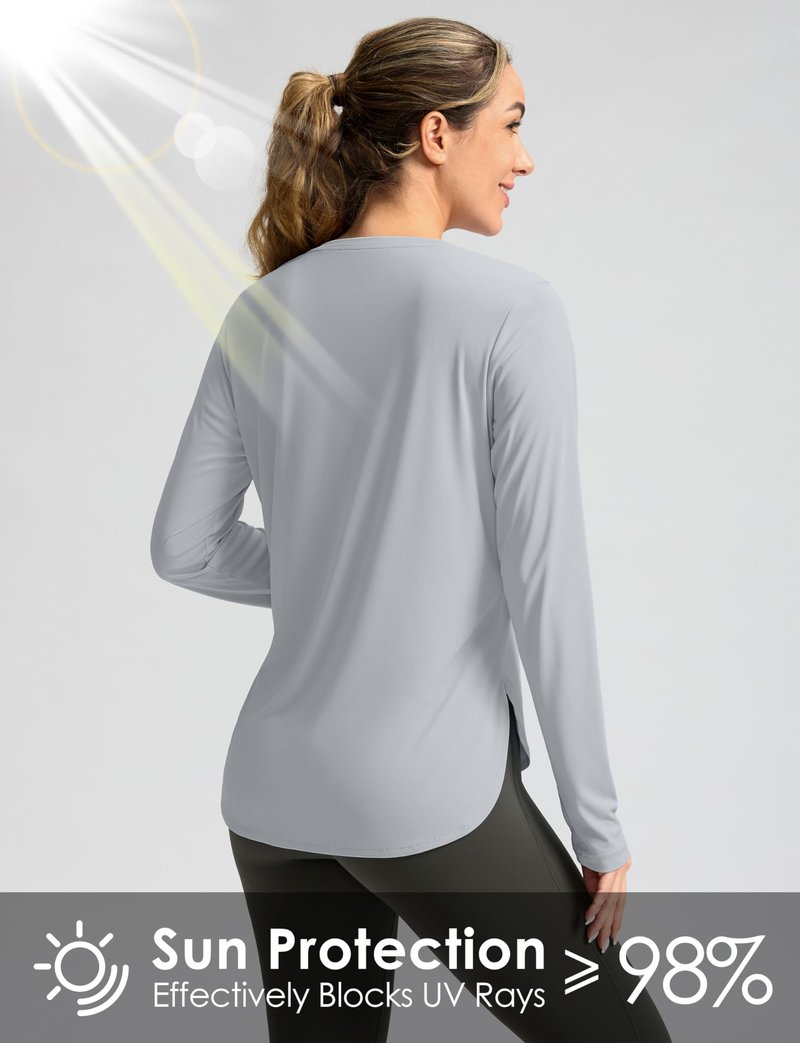 Women's Sun Shirts UPF 50+ Long Sleeve UV Protection Shirt Lightweight Quick Dry Workout Hiking Tops for Women(Light Grey,XXXL)