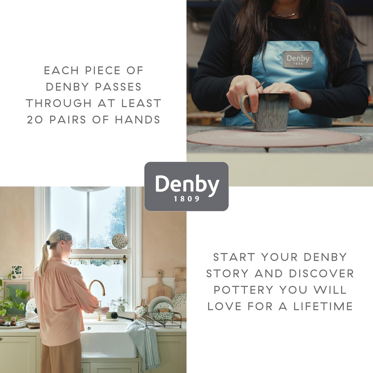 Denby - Imperial Blue Dinner Set For 4-16 Piece Ceramic Tableware Set Blue, White - Dishwasher Microwave Safe Crockery Set - 4 x Dinner Plate, 4 x Small Plate, 4 x Cereal Bowl, 4 x Coffee Mug