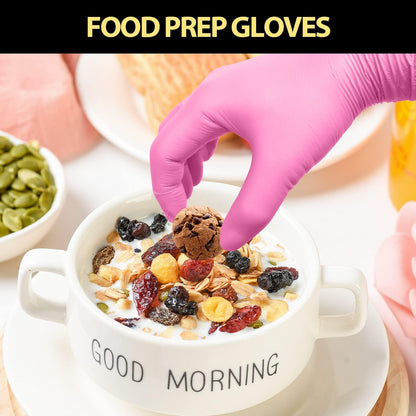 100 Pack Pink Vinyl Disposable Gloves - Latex Free and Power Free Food Grade Exam Gloves for Cleaning, Food Prep, Kitchen Use, Medium