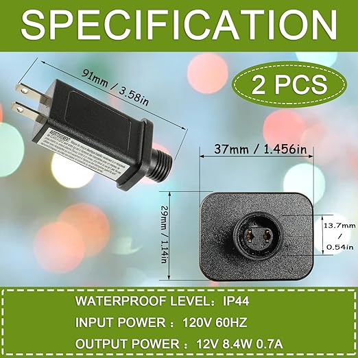 12V 8.4W LED Transformer Replacement Class 2 Power Supply for Christmas String Light Inflatable Decorations LED Controller IP44 Waterproof Low Voltage
