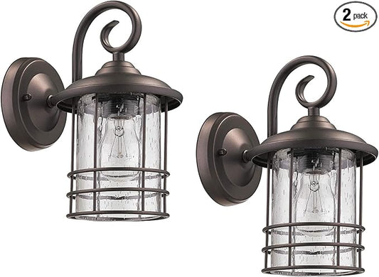 MICSIU Outdoor Light Sconces Wall Mount 2 Pack, Bronze Exterior Light Fixtures with Clear Seedy Glass, 9.8 Inch Outside Light for Home, House, Entryway, Patio, Garage, Doorway