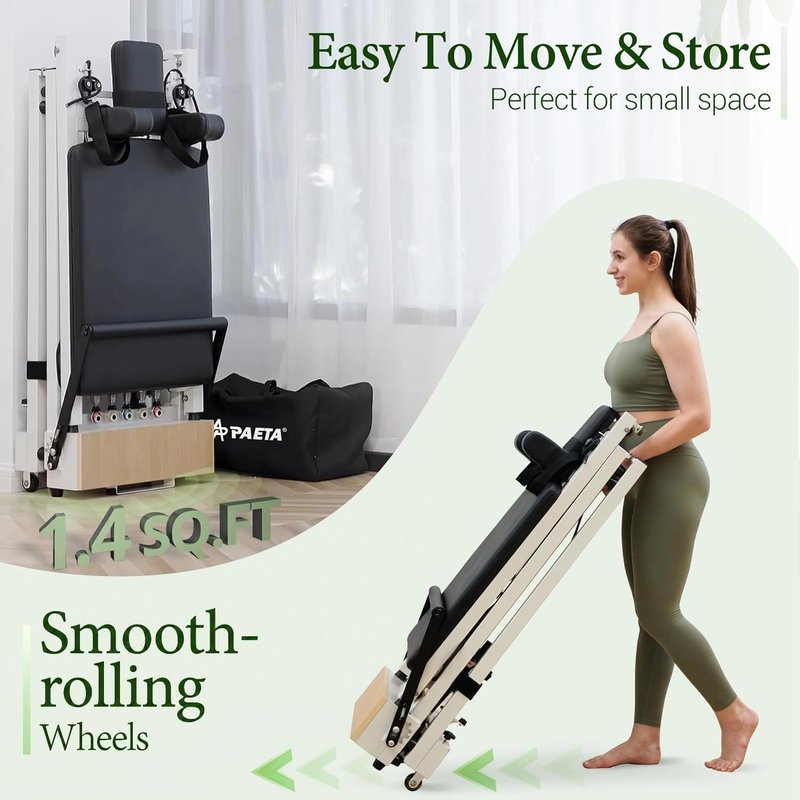 PAETA Pilates Reformer, 86" Foldable Reformer Pilates Machine with Adjustable Reformer Heights, Pilates Equipment with Piano Wire Spings and Jump Boards(Black)