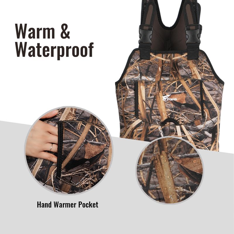 8 Fans Hunting Waders for Kids, Neoprene Youth Fishing Waders with Boot, Lightweight Chest Waders for Toddler Children (Next Camo Evo(s), 12/13#)