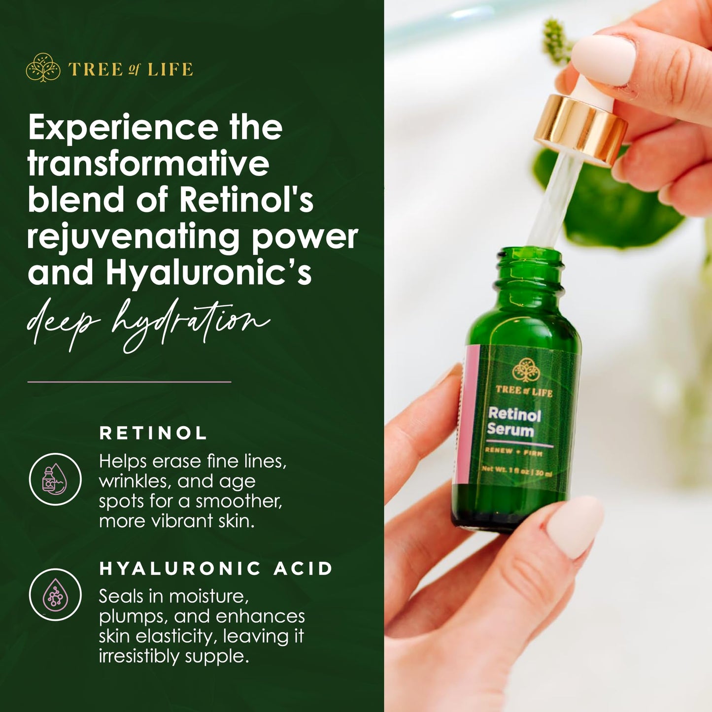 Tree of Life Beauty Facial Skin Care Set, Brightening, Firming, Hydrating, Dry Face, Dermatologist Tested - Trio Power Kit, Vitamin C, Retinol and Hyaluronic Acid, 3 count of 1 Fl Oz