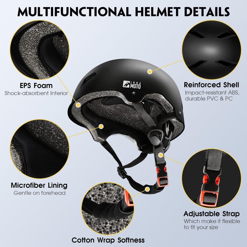 Skateboard Helmet for Adults - Adjustable Certified Safety Adults Helmet for Skateboarding Bike Bicycle Scooter Cycling Skate Skating Multisport Helmets for Women Men Boys Girls Kids Youth