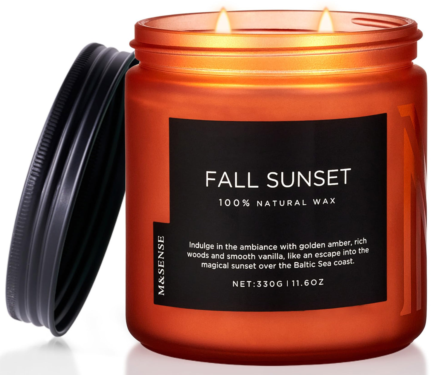 M&SENSE Baltic Amber Scented Candle, 11.6oz Clean Natural Soy Wax Non Toxic Up to 70 Hours Burn Time 2 Cotton Wick Housewarming Candle for Home Scented