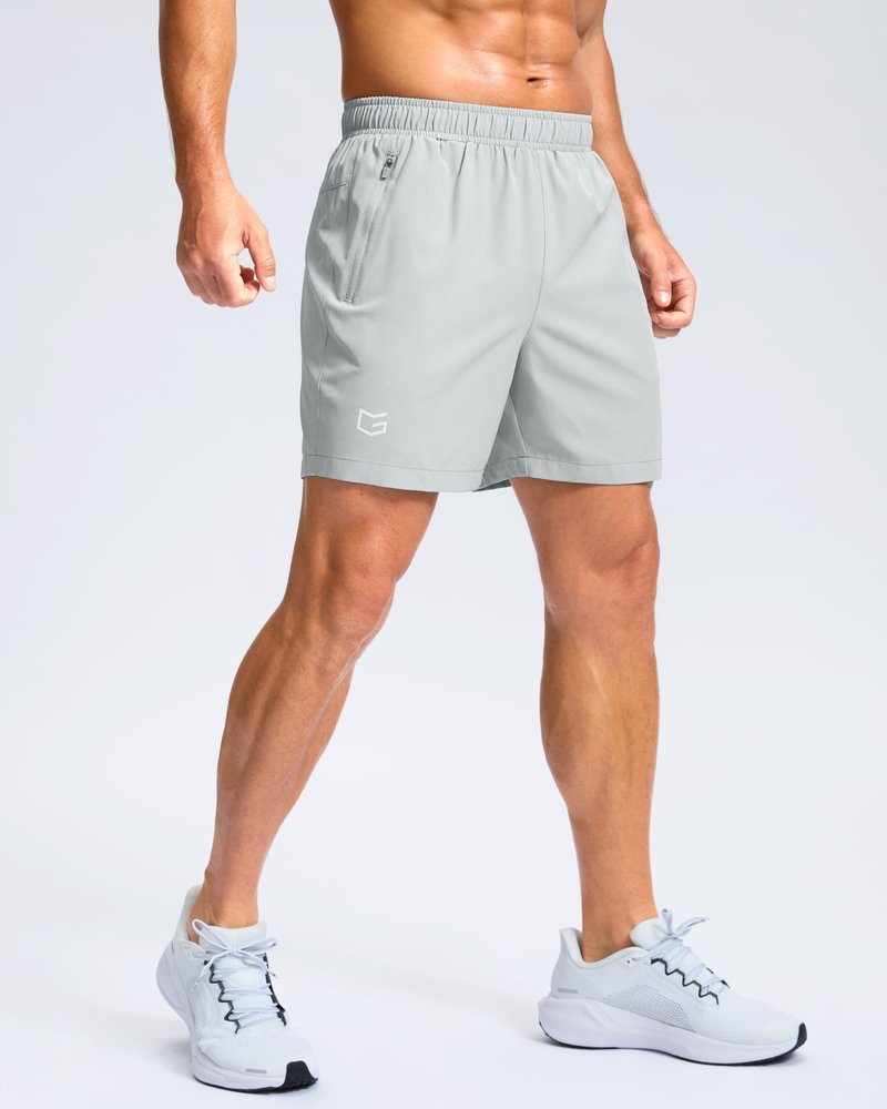 G Gradual Men's Athletic Running Shorts with Zipper Pockets Quick Dry 7"/ 5"/ 9" Workout Gym Shorts for Basketball Hiking(Platinum Grey,5L-New)