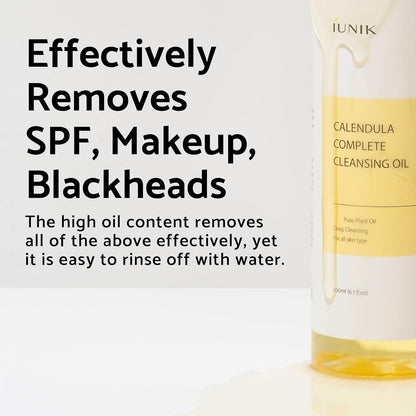 IUNIK Calendula & Jojoba Oil-Infused Vegan Cleansing Oil – Gentle Blackhead Melting & Makeup Remover Facial Cleanser w/Plant-based Oils Korean Skincare