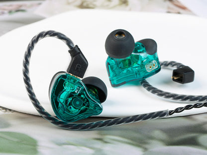 CCZ Melody inear Earphones Wired Gaming Earbuds 1DD 1BA Hybrid Drivers in-Ear Headphones iem Earbuds HIFI Bass with Ear fins, 4N OFC Cable for Drum, Studio, Editing, pc, Gaming (Green, without mic)