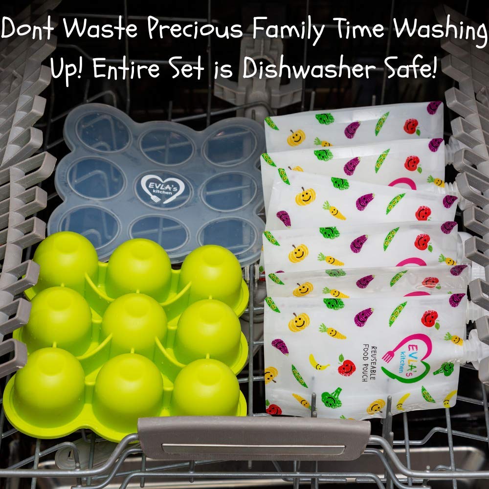 EVLA'S Baby Food Freezer Trays & Reusable Food Pouches Meal Prep Combo for Babies and Toddlers, Baby Food Containers & Meal Storage Perfect for Serving Homemade Healthy Smoothies & Purees
