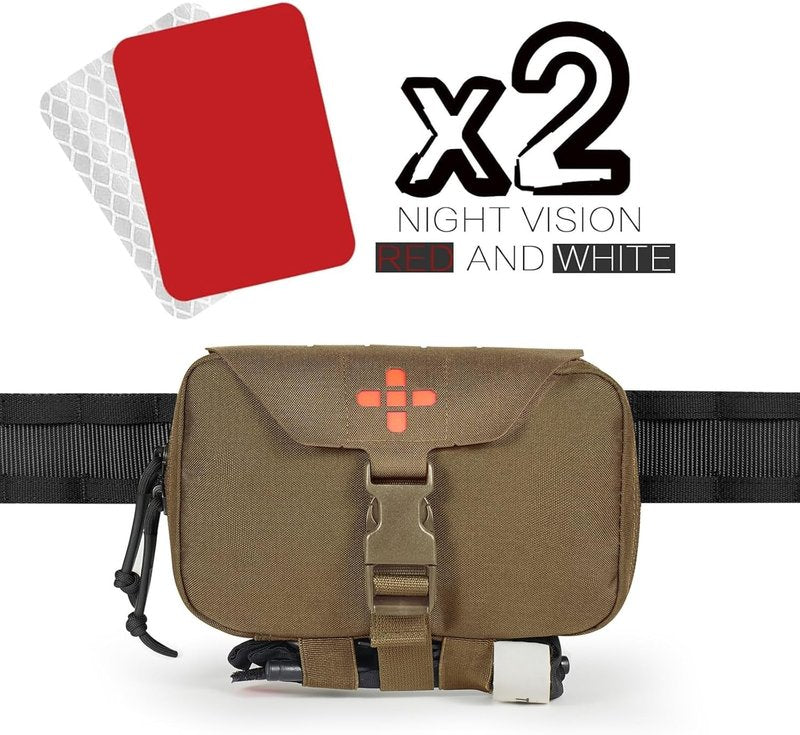 Lonloke Ifak Pouch-Rapid Deployment Tactical MOLLE Trauma Kit Pouches, Quick Release Tear-Off Medical First Aid Kit Organiser with Red Immediate Identify for Emergency Surviva. (CB+Glow Sticks)