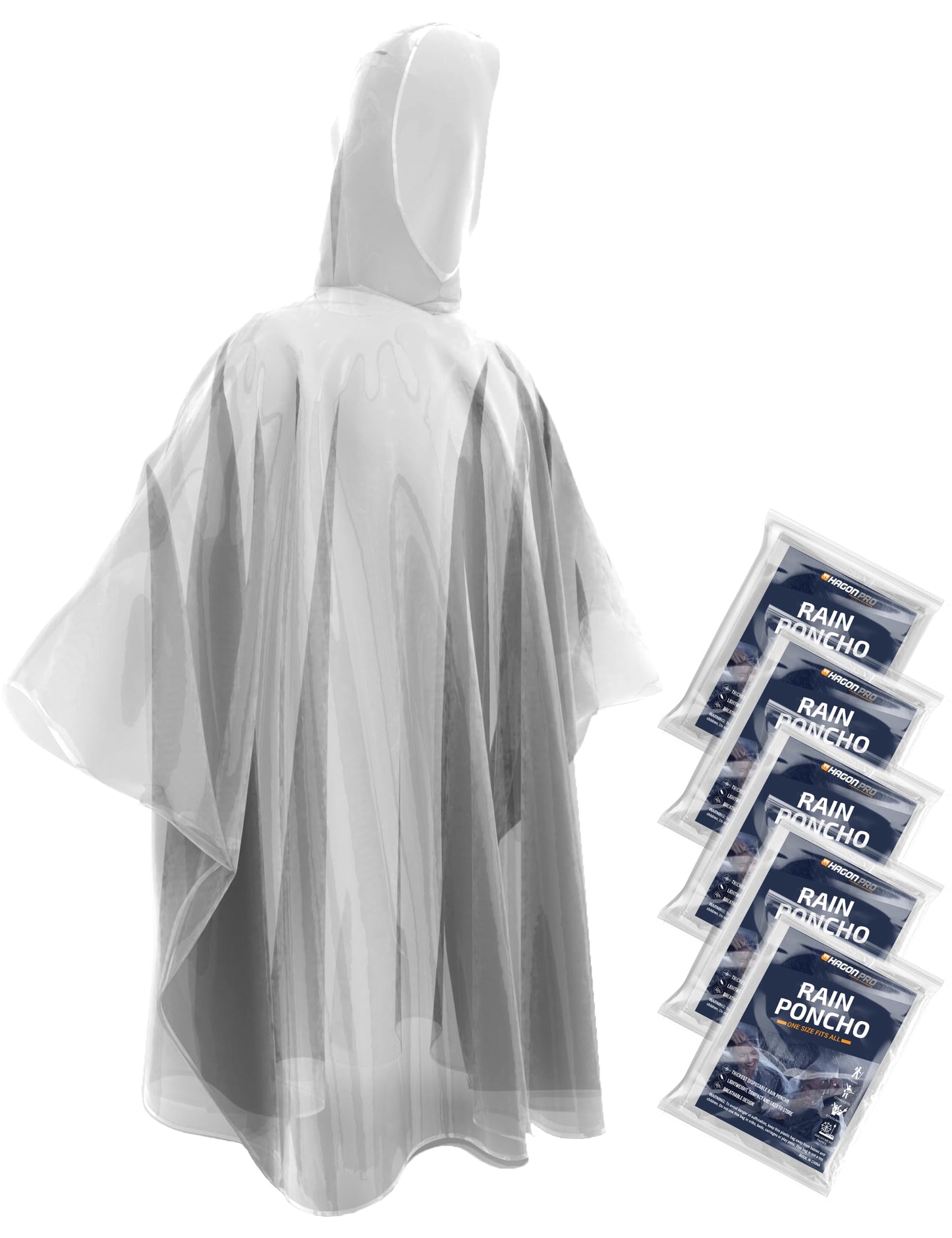 Hagon PRO Disposable Rain Ponchos for Adults (5 Pack)
