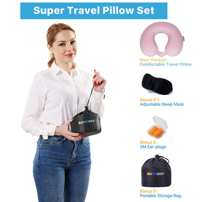 SAIREIDER Neck Pillows for Travel-Head Neck Support Travel Pillow for Traveling, Car, Home, Office Adjustable(Navy Blue)