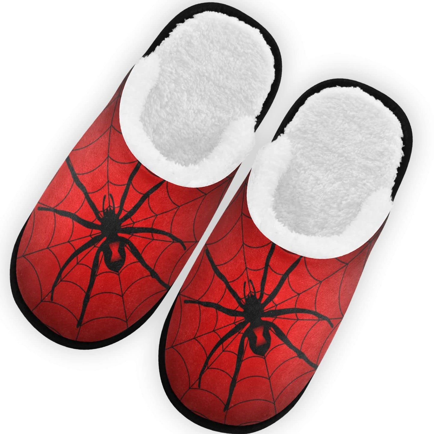 Glaphy Halloween Spider Web Red Black Slippers for Men, Memory Foam House Slippers, Non-Slip Indoor Outdoor Winter Bedroom Shoes, 9-12