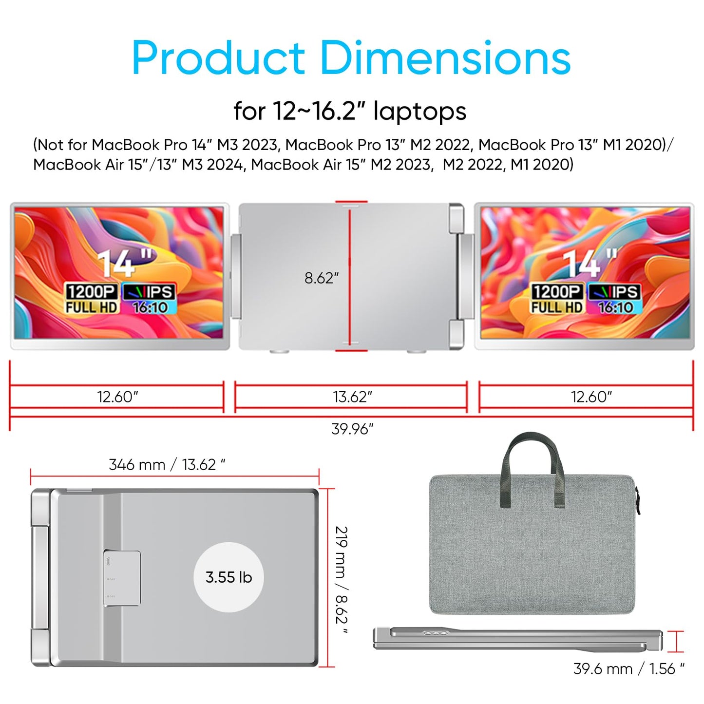 15.6" Laptop Screen Extender, FHD 1080P IPS Portable Monitor for Laptops 12~18.5 inch, Triple Screen Laptop Monitor Extender Display, Plug & Play with USB-C HDMI for Windows/MacBook/PS5/Switch/PS4