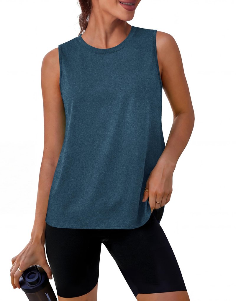 Alaroo Workout Tops for Women Sleeveless Yoga Athletic Tank Tops Fitness Clothing Running Gym Shirts Exercise Crew Neck Navy Blue L